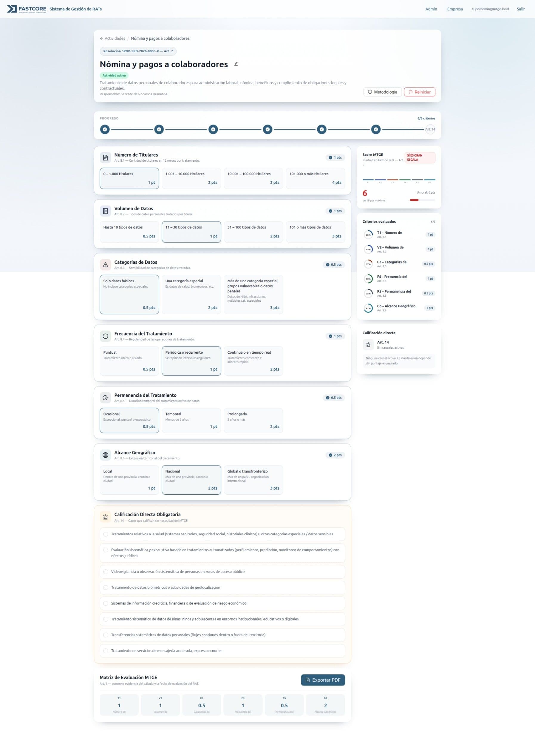 Sistema cumplimiento protección datos Ecuador MTGE